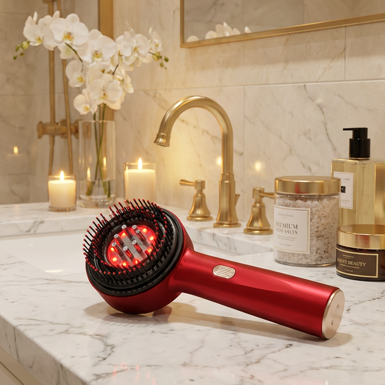 Détail des picots de massage et lumière infrarouge de la brosse REGENIHAIR